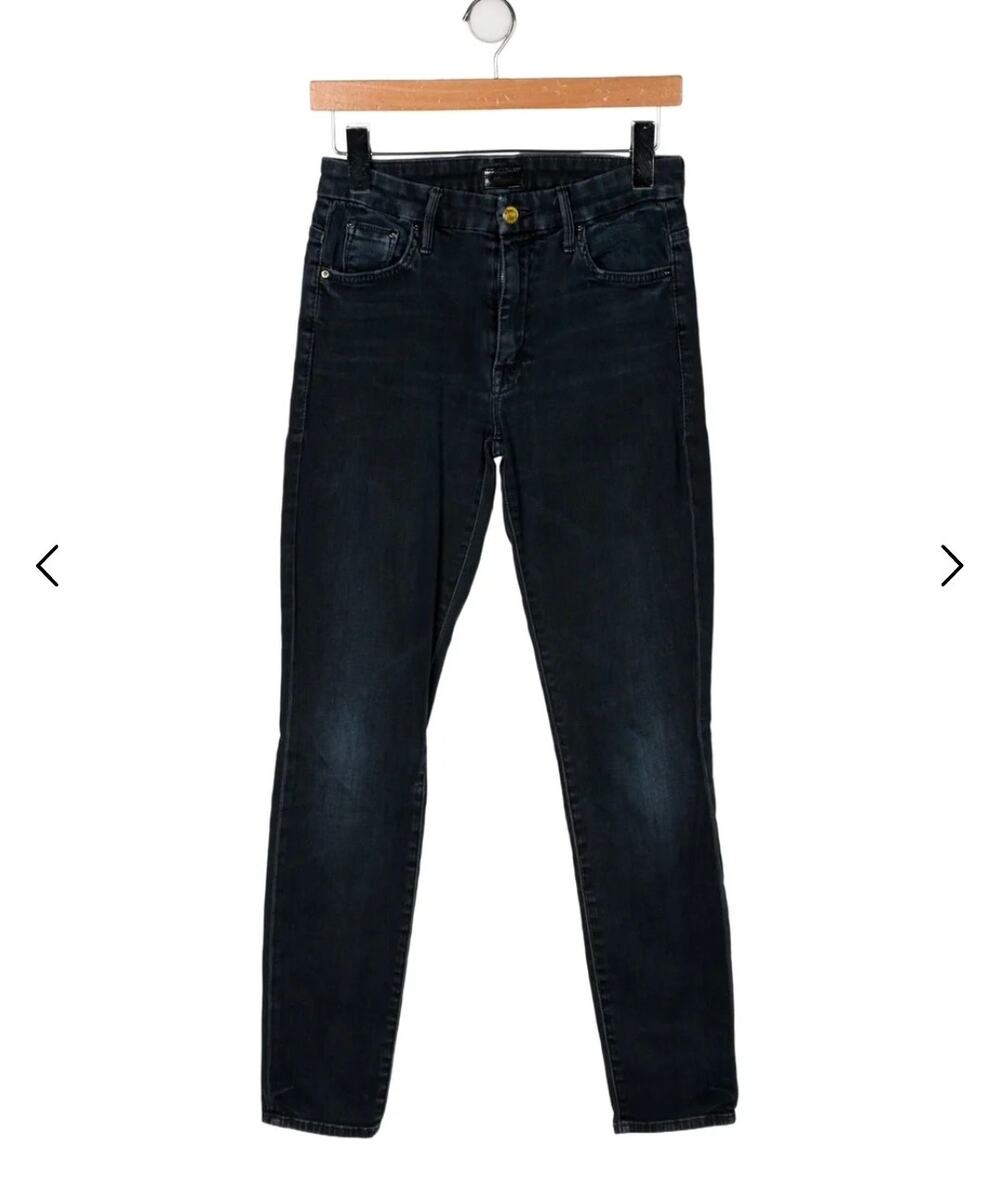 Mother Skinny Jeans Black Raw Hem Ankle Mid Rise Size 26